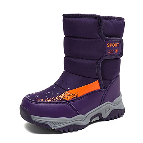 CERYTHRINA Kinder Schneestiefel Warm Gefütterte Snowboots für Jungen Mädchen Winterschuhe Klettverschluss Outdoor Stiefel Violett 26 von CERYTHRINA