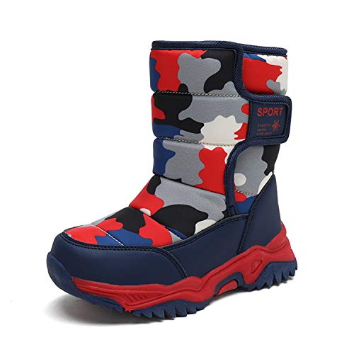 CERYTHRINA Kinder Schneestiefel Warm Gefütterte Snowboots für Jungen Mädchen Winterschuhe Klettverschluss Outdoor Stiefel blau rot 26 von CERYTHRINA