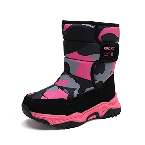 CERYTHRINA Kinder Schneestiefel Warm Gefütterte Snowboots für Jungen Mädchen Winterschuhe Klettverschluss Outdoor Stiefel pink 27 von CERYTHRINA