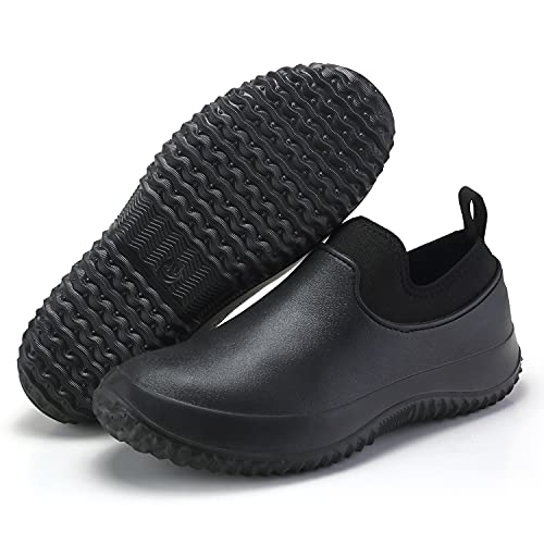 CERYTHRINA Men Women Erwachsene Gartenschuhe rutschfest Küchenschuhe Kochschuhe Regenstiefel Komfort Wasserdicht Arbeitsschuhe Gummischuh Indoor Outdoor Koch Clogs für Küche Büro Schwarz 38 von CERYTHRINA