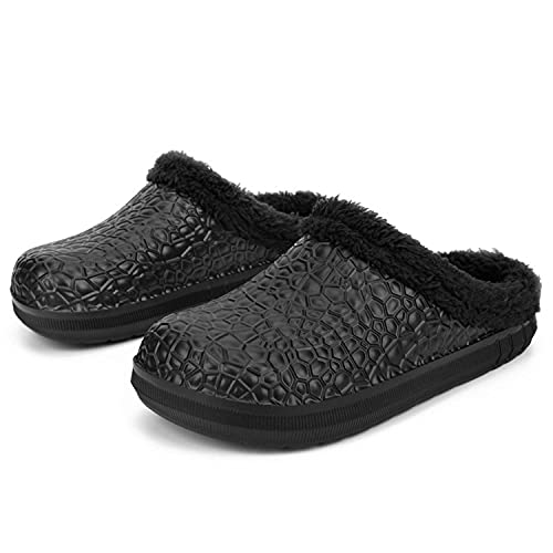 CERYTHRINA Warmes Futter Wasserdicht Winter Hausschuhe Herren Damen Garden Clogs Schuhe Indoor Outdoor gefütterte Clogs Baumwollfutter rutschfest Clogs Schwarz 38/39 von CERYTHRINA