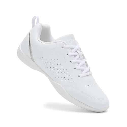 Damen Weiß Cheerleading Schuhe Kinder Jazz Dance Trainer Silber Yoga Aerobic Lace-Up Schuhe für Mädchen White 37 von CERYTHRINA