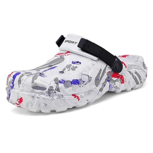 Herren Sommer Clogs Camouflage – rutschfeste Eva Slip-On Sandalen – Atmungsaktive Bequeme Pantoletten – Outdoor Indoor Freizeitschuhe für Junge Männer White 41 von CERYTHRINA