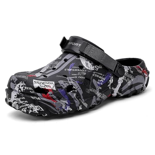 Herren Sommer Clogs Camouflage – rutschfeste Eva Slip-On Sandalen – Atmungsaktive Bequeme Pantoletten – Outdoor Indoor Freizeitschuhe für Junge Männer Schwarz 40 von CERYTHRINA