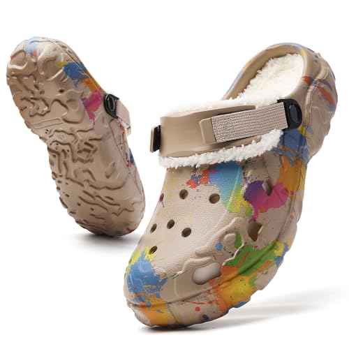 Herren Winter Clogs mit Warmem Fellfutter – Garten Hausschuhe für Innen & Außen, rutschfeste Gefütterte Pantoletten, Bequeme Slip-On Schuhe, Waschbar & Wasserdicht Khaki 44 von CERYTHRINA