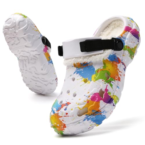 Herren Winter Clogs mit Warmem Fellfutter – Garten Hausschuhe für Innen & Außen, rutschfeste Gefütterte Pantoletten, Bequeme Slip-On Schuhe, Waschbar & Wasserdicht White 41 von CERYTHRINA