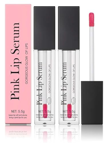 Pink Lip Serum Plumper, Lip Serum Plumping Gorgeous Glow of Lips, Glow Color Changing Lip Oil, Feuchtigkeit und Reduziert Feine Linien - Repair Lippenöl (2Stück) von CESGIGO