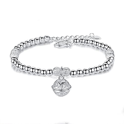 CETEOR Freundschaftsarmband, Damen 925 Sterling Silber Armband Vintage Silber Perlen Armband Hohlglocken Armband Sterling Silber Schmuck Geschenke für von CETEOR