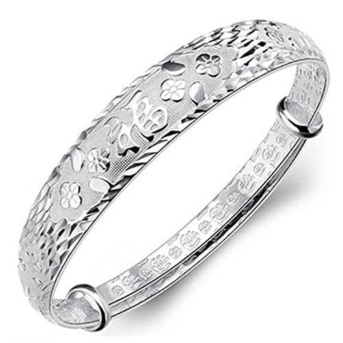 CETEOR Freundschaftsarmband, Damen-Armband aus 925er-Silber, Vintage-Stil, verstellbar, chinesischer Glücks-Manschetten-Armreif, Sterling-Silber-Schmuck, Geburtstagsgeschenke for Schwester von CETEOR