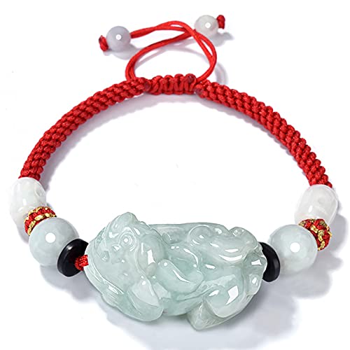 CETEOR Perlenarmband, natürlicher Halbedelstein, Smaragd, Pi Yao, Glücksarmband, Rot/Grün, verstellbares Schnurarmband für Glück, mutig, Reichtum für Damen und Herren, Rot, Einheitsgröße, Achat von CETEOR