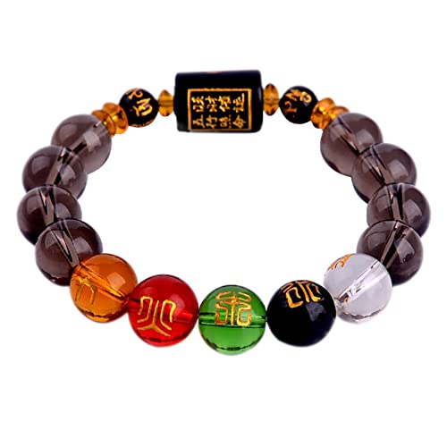 Feng Shui Schwarzer Obsidian Armband, Fünf Elemente Schrift Kristall Armband Paar Typ Multi Edelstein Obsidian Amulett Chakra Armreif Elastisches Glücksgeschenk for Männer Frauen (Material : Women) von CETEOR