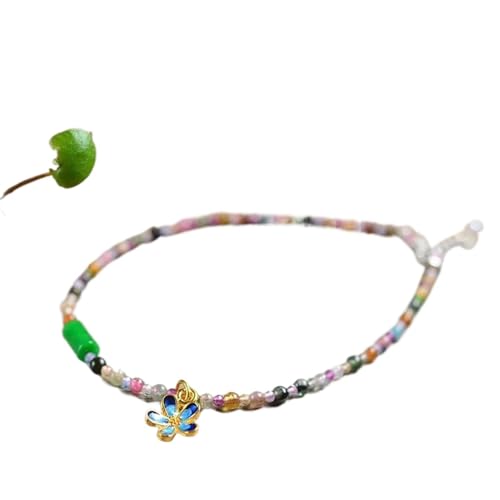 Perlen Armband, Kristall Fußkettchen 7A Farbe Turmalin Perlen Lucky Cloisonne Blume Charme Fußkettchen Smaragd Urlaub Schmuck anziehen Geld Wohlstand Glück, One Size, agate von CETEOR