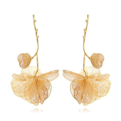 CETVLY Große lange vergoldete Blumen-Quasten-Ohrringe für Frauen, Unisex, übertriebene Statement-Blumen-Metall-Boho-Ohrringe, trendige, modische Pflanzenohrringe, schicker Schmuck, Large, Zink, Kein CETVLY Große lange vergoldete Blumen-Quasten-Ohrringe für Frauen, Unisex, übertriebene Statement-Blumen-Metall-Boho-Ohrringe, trendige, modische Pflanzenohrringe, schicker Schmuck, Large, Zink, Kein von CETVLY