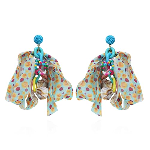 Chiffonband Muschelkette Schleife Ohrringe für Frauen Polka Dot Schleife Stoff Ohrringe Einzigartig Ästhetisch Chic Rocailles Ohrringe Mode Urlaub Urlaub Strand Boho Hawaii-Schmuck von CETVLY