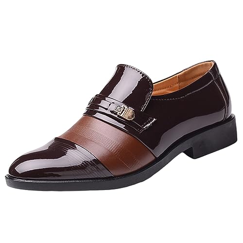 Business Anzugschuhe Herren Lederschuhe Lack Lederfutter Hochzeitsschuh Lackschuhe Schnürhalbschuhe Oxford Smoking Lackleder Brogue Schuhe Hochzeit Derby Leder Synthetik (Z10131-Brown, 42) von CEWIFO