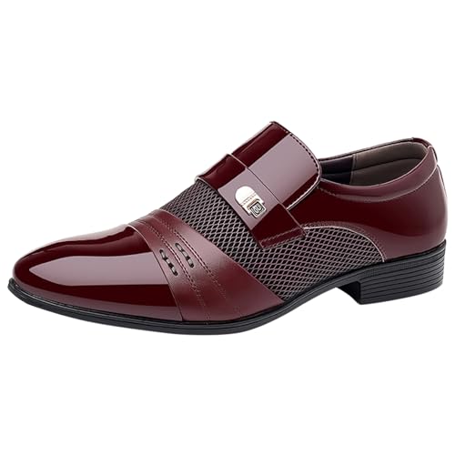 Business Anzugschuhe Herren Lederschuhe Lack Lederfutter Hochzeitsschuh Lackschuhe Schnürhalbschuhe Oxford Smoking Lackleder Brogue Schuhe Hochzeit Derby Leder Synthetik Smokingschuh (Z10134-Red, 41) von CEWIFO