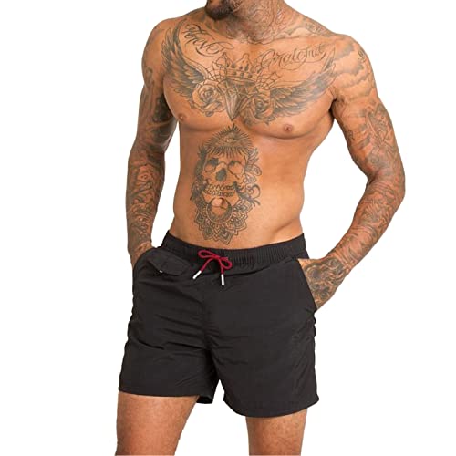 CEWIFO Badehose Herten einfarbige Vier-Punkt-Freizeit-Shorts mit Taschen, Reißverschluss, Strandhose, Stretch-Shorts Neopren Oberteil (A08071-Black, XL) von CEWIFO