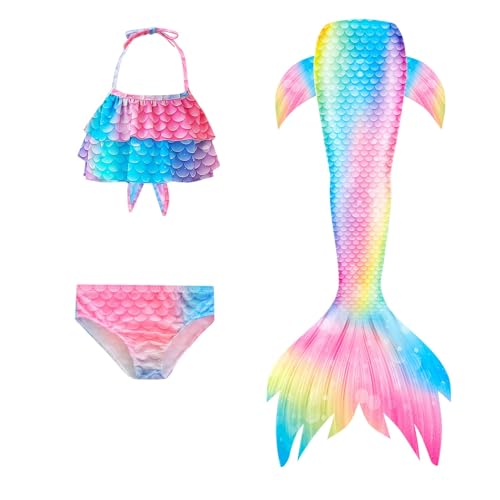 CEWIFO Mädchen Bikini 152 Mit Simulierter Meerjungfrauen-Schwanz,hoch Taillierter Und Hose Oberteil Kostüm Meerjungfrau Meerjungfrauenflosse Damen(A1-Rosa,120) von CEWIFO