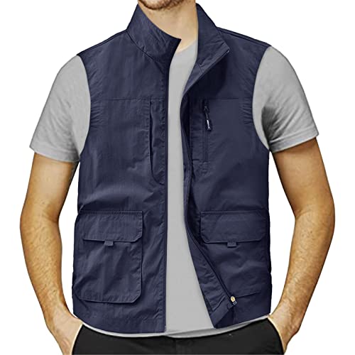 CEWIFO Sommerweste Herren Leicht Outdoor Weste Sommer Ohne Ärmel Jagdweste Camping Arbeitsweste Atmungsaktiv Sport Multifunktionsweste Dünne Softshelljacke mit Taschen (Z06241-Blue, XXL) von CEWIFO