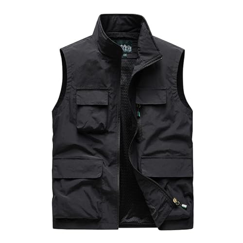CEWIFO Sommerweste Herren Leicht Outdoor Weste Sommer Ohne Ärmel Jagdweste Camping Arbeitsweste Atmungsaktiv Sport Multifunktionsweste Dünne Softshelljacke mit Taschen (Z07011-Black, 3XL) von CEWIFO
