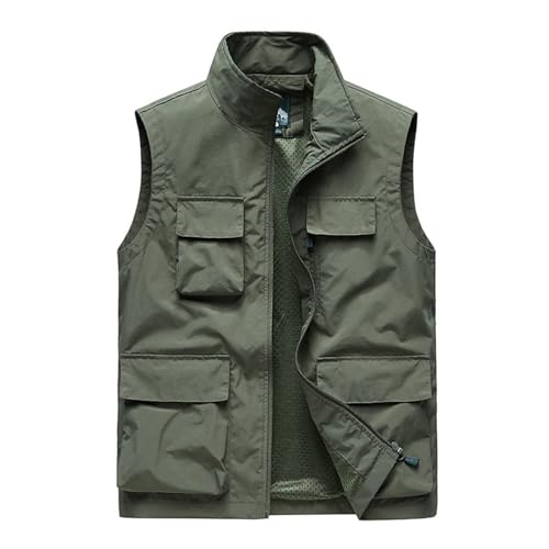 CEWIFO Sommerweste Herren Leicht Outdoor Weste Sommer Ohne Ärmel Jagdweste Camping Arbeitsweste Atmungsaktiv Sport Multifunktionsweste Dünne Softshelljacke mit Taschen (Z07011-Green, XL) von CEWIFO