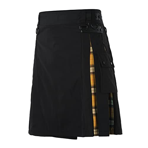 Schottischer Kilt Herren Lang Goth Schottischer Karo Kilt Faltenrock Kariertem Patchwork Rock Kariert Minirock Streetwear Fashion Vacation Schottenrock Skater Mit Einer Hohen Taille Fit von CEWIFO