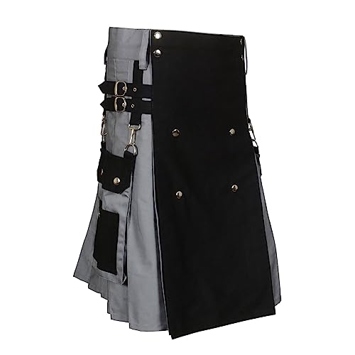 Schottischer Kilt Scarlet Darkness Schuhe Stoff Für Sie Zu Tragen Schottenrock Skater Retro Rock Mittelalterliche Schottland Faltenröcke Highland Rock Kariert Minirock Streetwear (A08142-Black, XXL) von CEWIFO