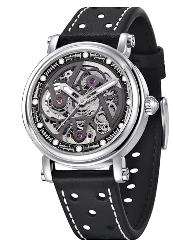 BENYAR Automatik Uhren für Männer Skelett Mechanische Armbanduhr mit Lederarmband Vintage Herrenuhr von CEYADG