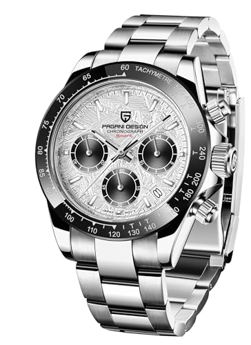 CEYADG Pagani Design Chronograph Uhren für Herren Analog Armbanduhr Edelstahl Quarz Herrenuhr Saphirglas, Weiße Textur 1644 von CEYADG