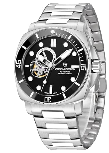 Pagani Design Tourbillon Uhren für Männer Mechanische Armbanduhren, Herren Automatikuhr Skelett Zifferblatt Casual Sports Nylon Lederarmband von CEYADG