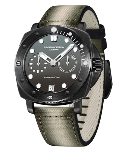 Pagani Design-Uhren für Herren, automatische mechanische Uhr, 200 m wasserdicht, Saphirglas-Armbanduhr, Herren-Sport-Freizeituhr mit Nylonband, Grauschwarz, Sport von CEYADG