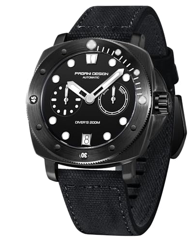 Pagani Design-Uhren für Männer, mechanische Automatikuhr, 200 m, wasserdicht, Saphirglas, Sport- und Casual-Armbanduhr für Männer mit Nylonarmband, Alles schwarz., Gurt von CEYADG