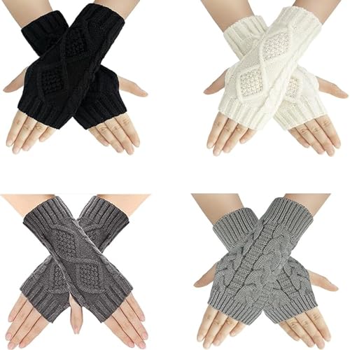 CEZKFH 4 Paar Unisex Fingerlose Handschuhe, Fashion Fingerlose Handschuhe, Damen Pulswärmer Winter Strickhandschuhe, Damen Pulswärmer Winter Strickhandschuhe Warm Kurzer Halb Handstulpen Unisex von CEZKFH