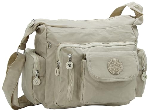 CF CATTERFELD Sportliche & leichte Damen Umhängetasche Schultertasche - wasserabweisendes Nylon (Medium Beige) von CF CATTERFELD