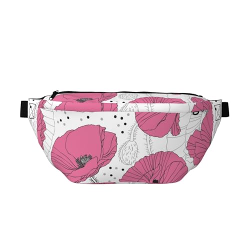 Bauchtasche mit Mohnblumen-Motiv, mit verstellbarem Gürtel, für Damen und Herren, Rosa, mehrfarbig, Einheitsgröße, Wanderrucksack Bauchtasche mit Mohnblumen-Motiv, mit verstellbarem Gürtel, für Damen und Herren, Rosa, mehrfarbig, Einheitsgröße, Wanderrucksack von CFAN
