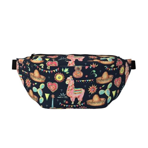 Bauchtasche mit mexikanischem Muster, Kaktus-Lama, Hüfttasche für Herren und Damen, Schultertasche, Crossbody-Tasche für Outdoor, Sport, Wandern, Reisen, mehrfarbig, Einheitsgröße, Wanderrucksack Bauchtasche mit mexikanischem Muster, Kaktus-Lama, Hüfttasche für Herren und Damen, Schultertasche, Crossbody-Tasche für Outdoor, Sport, Wandern, Reisen, mehrfarbig, Einheitsgröße, Wanderrucksack von CFAN