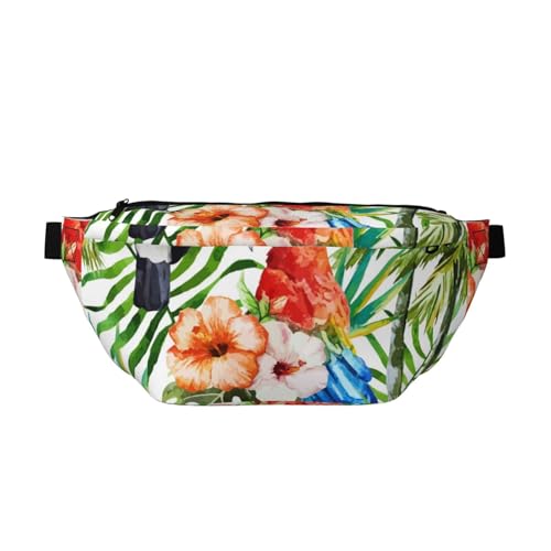 Hüfttasche mit Hibiskus und Papageien, mit verstellbarem Gürtel, für Damen und Herren, Aquarellfarben, mehrfarbig, Einheitsgröße, Wanderrucksack Hüfttasche mit Hibiskus und Papageien, mit verstellbarem Gürtel, für Damen und Herren, Aquarellfarben, mehrfarbig, Einheitsgröße, Wanderrucksack von CFAN