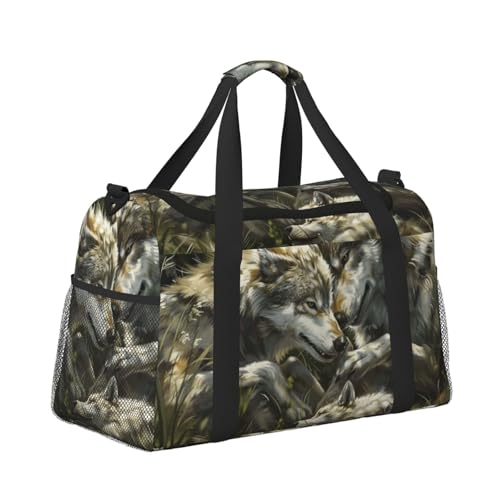 Kabinentasche, Reisetasche, Wochenende, Turnbeutel für Damen und Herren, klein, Handgepäck, Handgepäck, Wolfsfamilie im Gras Kabinentasche, Reisetasche, Wochenende, Turnbeutel für Damen und Herren, klein, Handgepäck, Handgepäck, Wolfsfamilie im Gras von CFAN