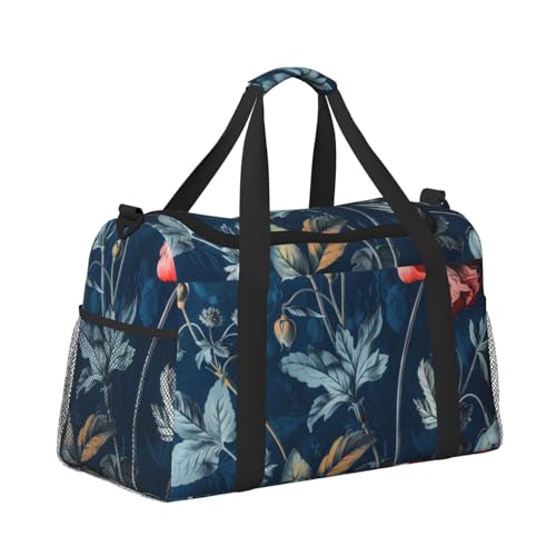 Kabinentasche, Reisetasche, Wochenende, Turnbeutel für Damen und Herren, klein, Handgepäck, Mohnblumen und Blätter von CFAN