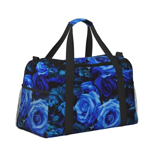 Kabinentasche, Reisetasche, Wochenende, Turnbeutel für Damen und Herren, klein, Handgepäck, Untersitz-Handgepäck, blaue Rosen von CFAN