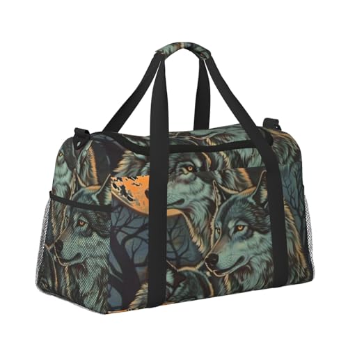 Kabinentasche, Reisetasche, Wochenende, Turnbeutel für Damen und Herren, klein, Handgepäck, unter dem Sitz, Wolfs und Mond von CFAN