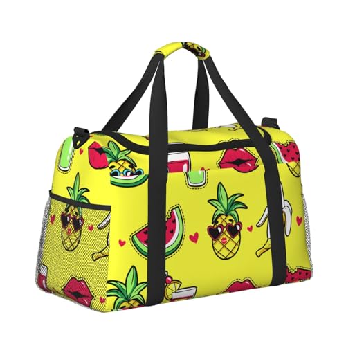 Kabinentasche, Reisetasche, Wochenende, Turnbeutel für Damen und Herren, kleines Handgepäck, Handgepäck, Ananas, Lippen, Cocktail, Wassermelone, Banane von CFAN
