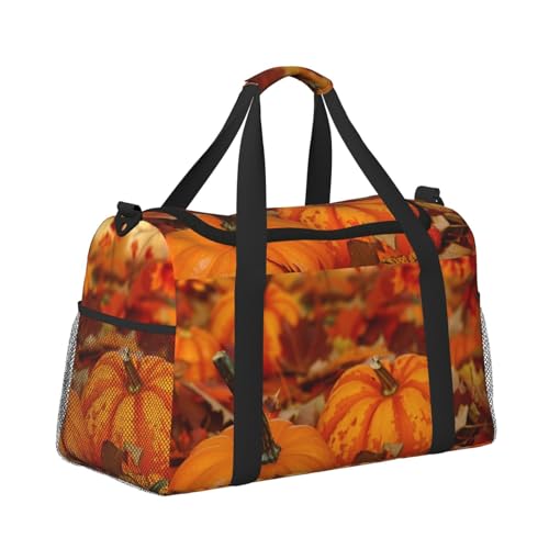 Kabinentasche, Reisetasche, Wochenende, Turnbeutel für Damen und Herren, kleines Handgepäck, Handgepäck, Herbstszene mit Kürbissen und Blättern von CFAN