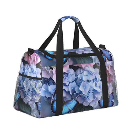 Kabinentasche, Reisetasche, Wochenende, Turnbeutel für Damen und Herren, kleines Handgepäck, Handgepäck, Hortensien- und Schmetterlingsmuster Kabinentasche, Reisetasche, Wochenende, Turnbeutel für Damen und Herren, kleines Handgepäck, Handgepäck, Hortensien- und Schmetterlingsmuster von CFAN