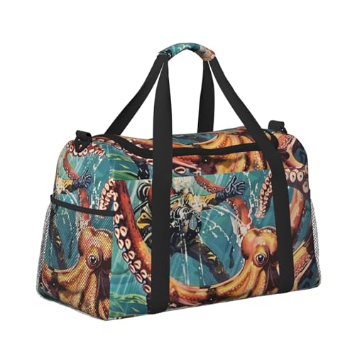 Kabinentasche, Reisetasche, Wochenende, Turnbeutel für Damen und Herren, kleines Handgepäck, Handgepäck, Octopus Attack Diver von CFAN