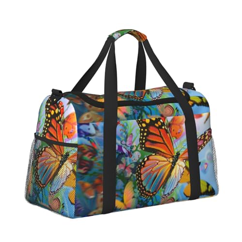 Kabinentasche, Reisetasche, Wochenende, Turnbeutel für Damen und Herren, kleines Handgepäck, Handgepäck, Schmetterlinge fliegen von CFAN