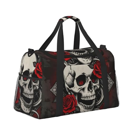 Kabinentasche, Reisetasche, Wochenende, Turnbeutel für Damen und Herren, kleines Handgepäck, Handgepäck, Totenkopf und Rosen, Gothic-Stil Kabinentasche, Reisetasche, Wochenende, Turnbeutel für Damen und Herren, kleines Handgepäck, Handgepäck, Totenkopf und Rosen, Gothic-Stil von CFAN