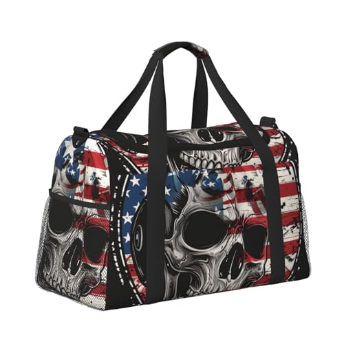 Kabinentasche, Reisetasche, Wochenende, Turnbeutel für Damen und Herren, kleines Handgepäck, Handgepäck, Totenkopf und amerikanische Flagge von CFAN