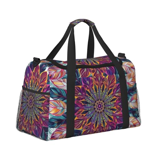 Kabinentasche, Reisetasche, Wochenende, Turnbeutel für Damen und Herren, kleines Handgepäck, Untersitz-Handgepäck, Blume mit Federn von CFAN