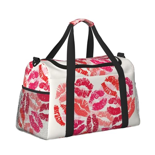 Kabinentasche, Reisetasche, Wochenende, Turnbeutel für Damen und Herren, kleines Handgepäck, Untersitz-Handgepäck, Herz mit Lippenstift-Muster von CFAN